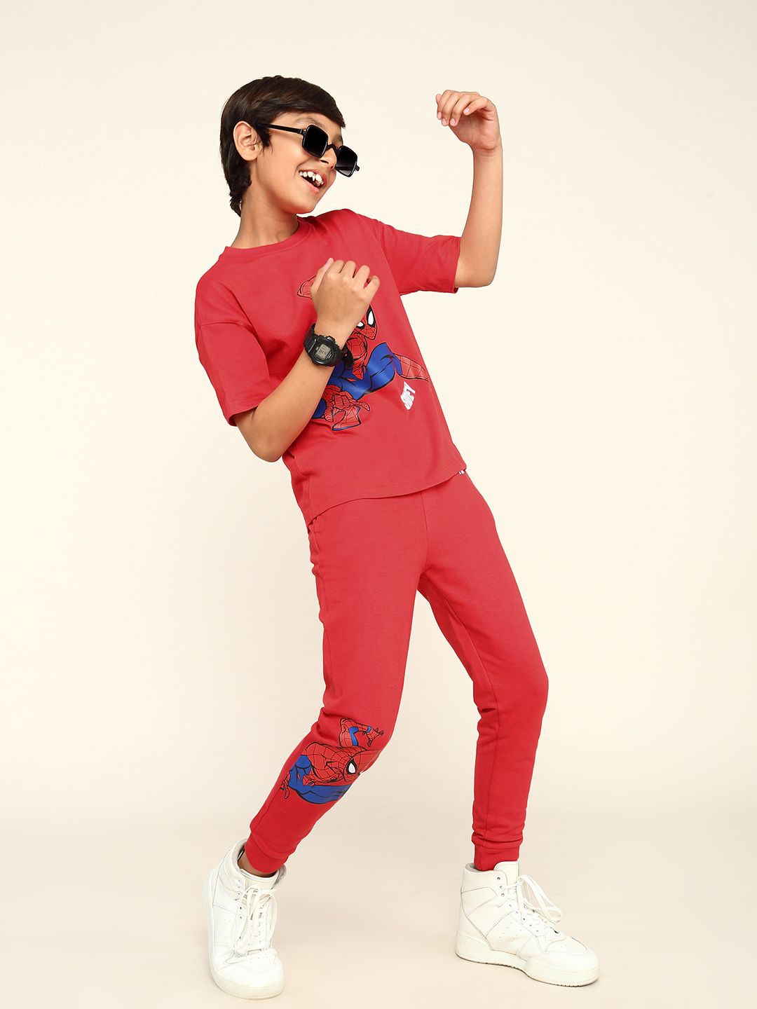 

BONKIDS Boys Abstract Printed Pure Cotton T-shirt With Trouser, Red