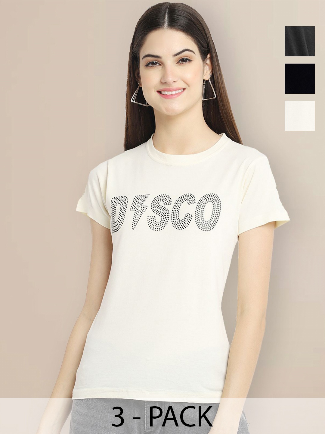 

Metronaut Women Typography 3 Printed Applique T-shirt, Multi