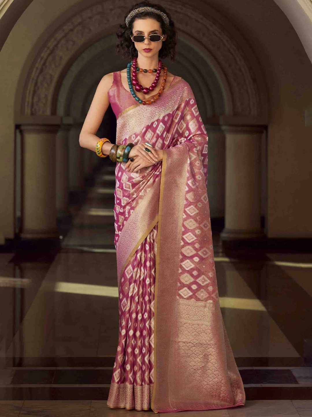 

KIMISHA Woven Design Zari Tissue Ikat Saree, Pink