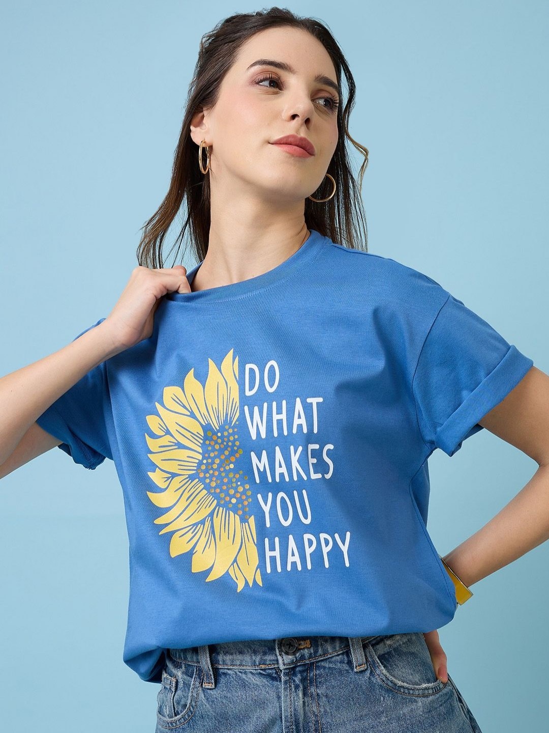 

Mast & Harbour Women Printed Pockets T-shirt, Blue