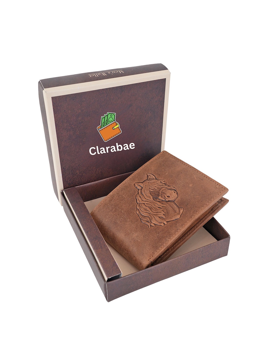 

CLARABAE Men PU Two Fold Wallet, Tan