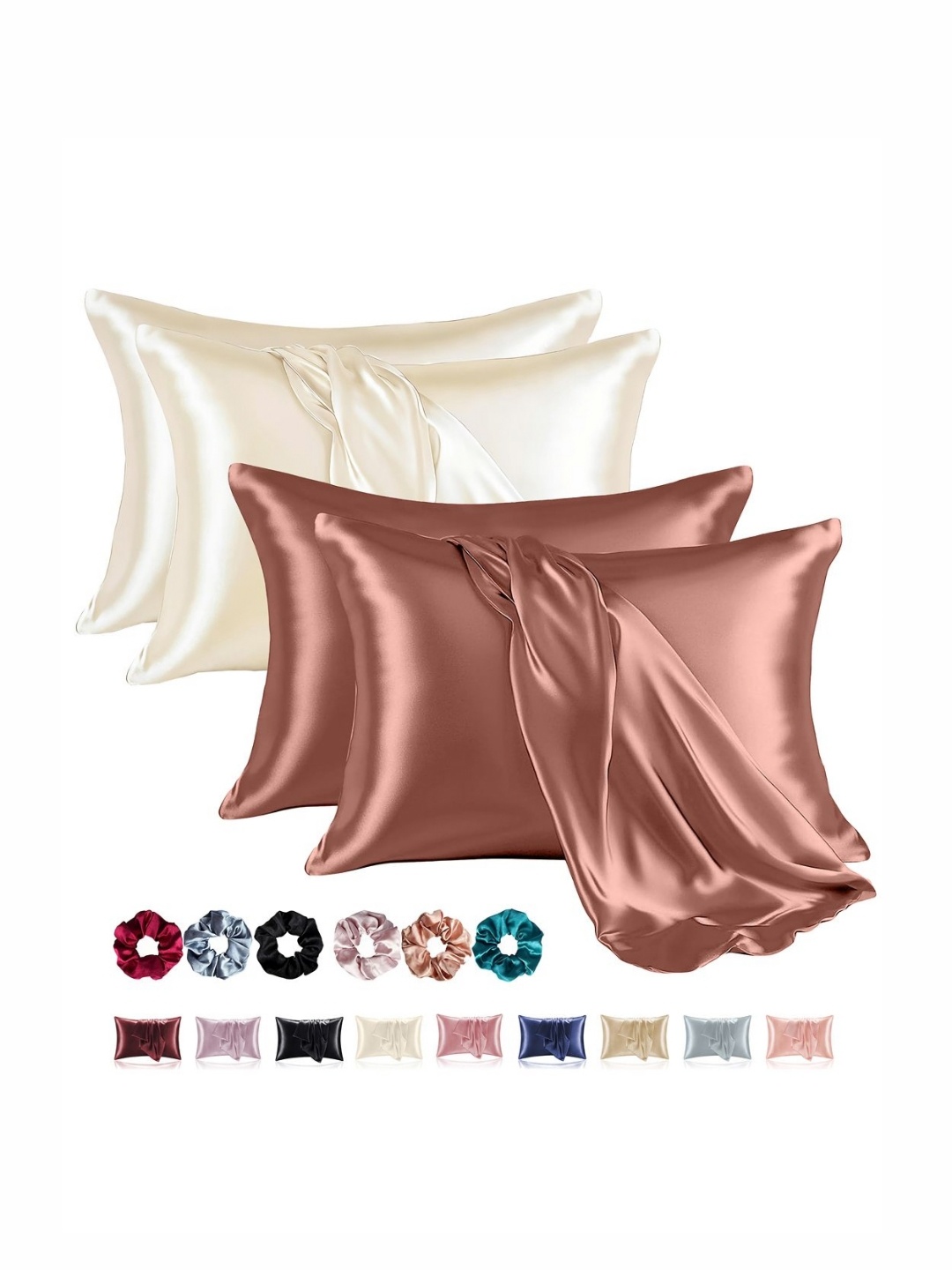 

Aura Copper-Toned & Cream-Coloured 4 Pieces Solid Pure Silk Rectangle Pillow Covers