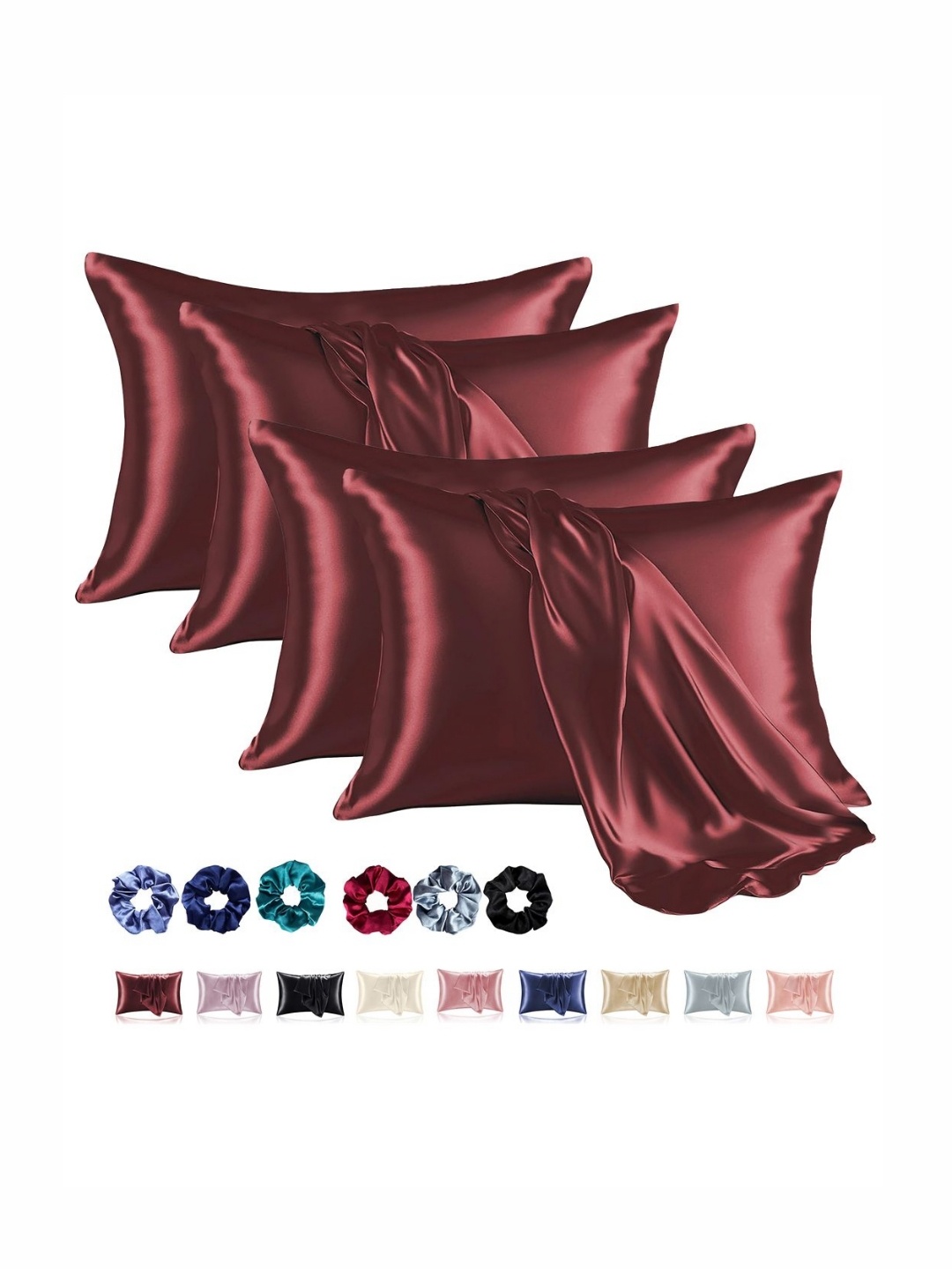 

Aura Red 4 Pieces Solid Pure Silk Rectangle Pillow Covers