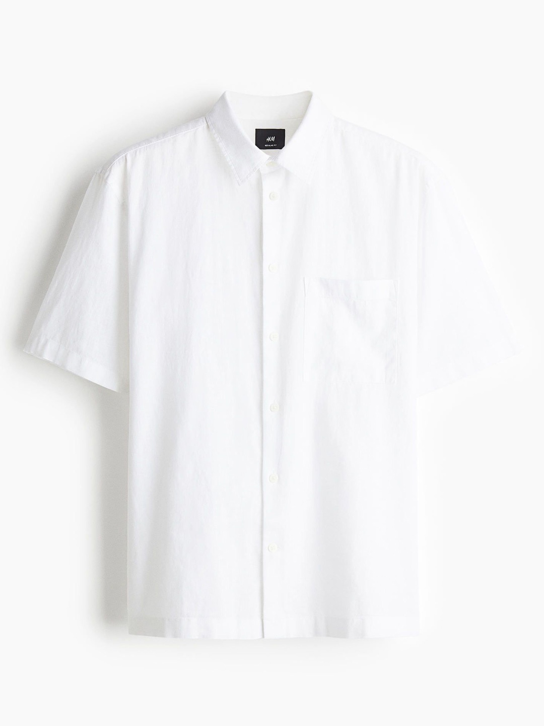 

H&M Regular Fit Short-Sleeved Linen-Blend Shirt, White