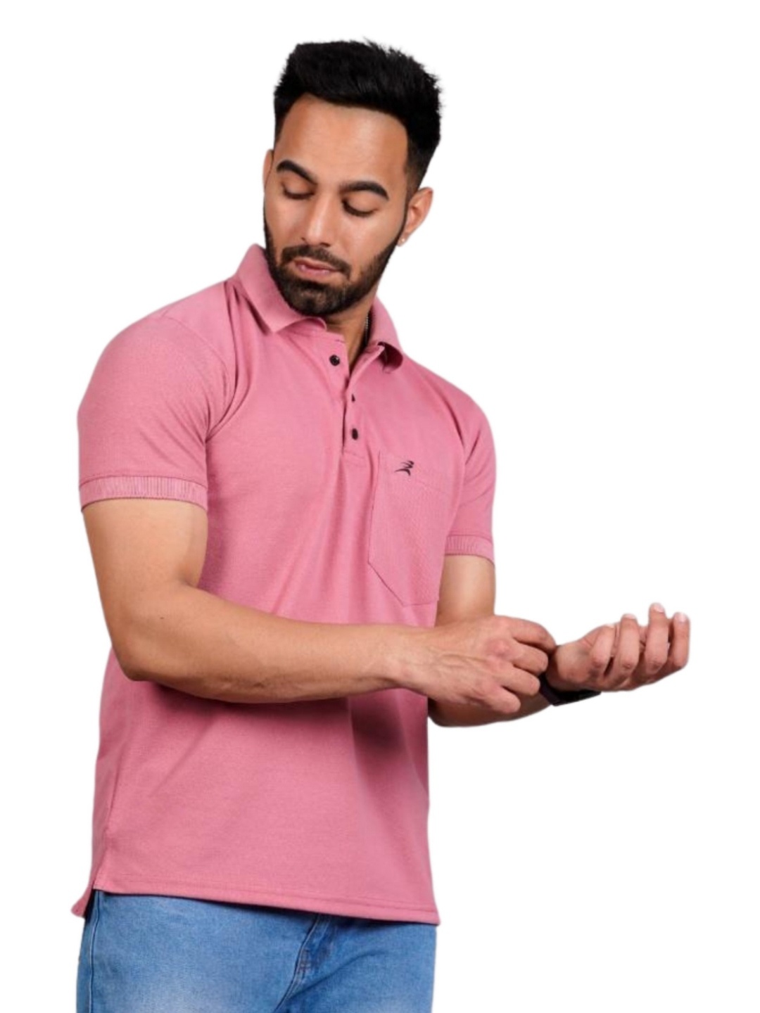 

FICKA Men Polo Collar Slim Fit T-shirt, Pink