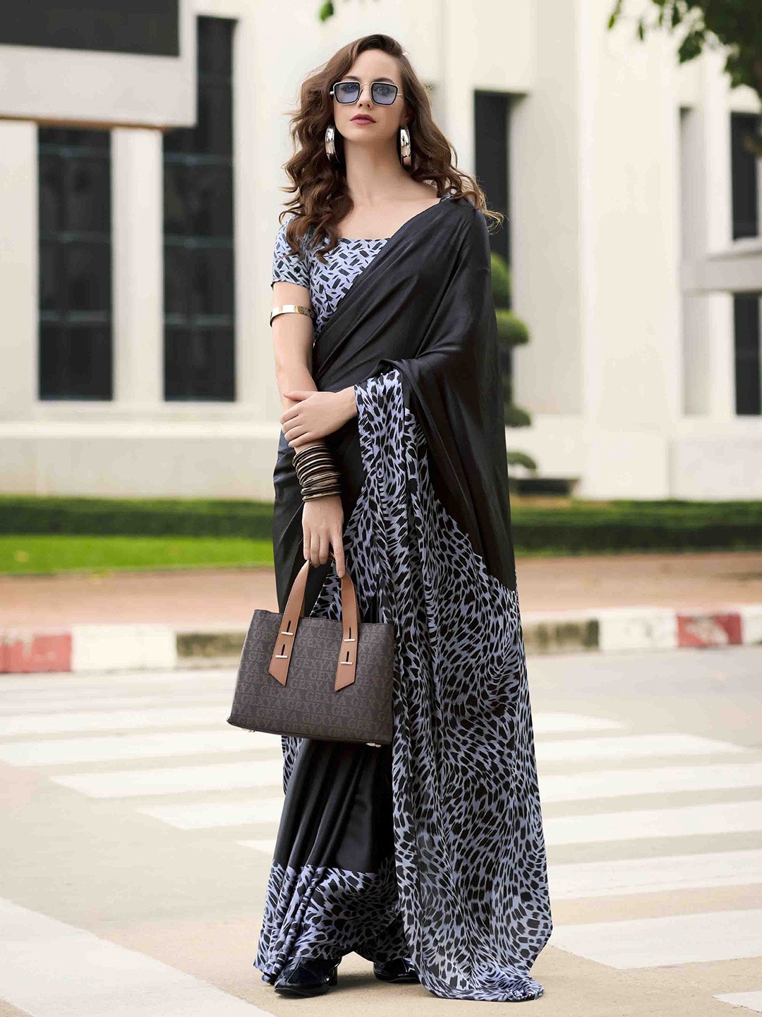 

KALINI Satin Saree, Black