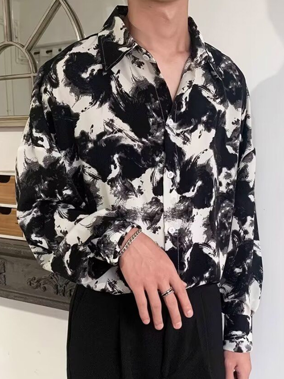 

StyleCast Men Opaque Printed Casual Shirt, Black