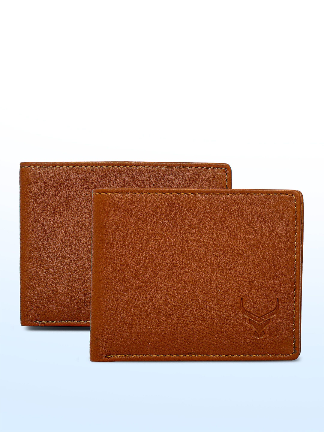 

REDHORNS Men Leather Two Fold Wallet, Tan