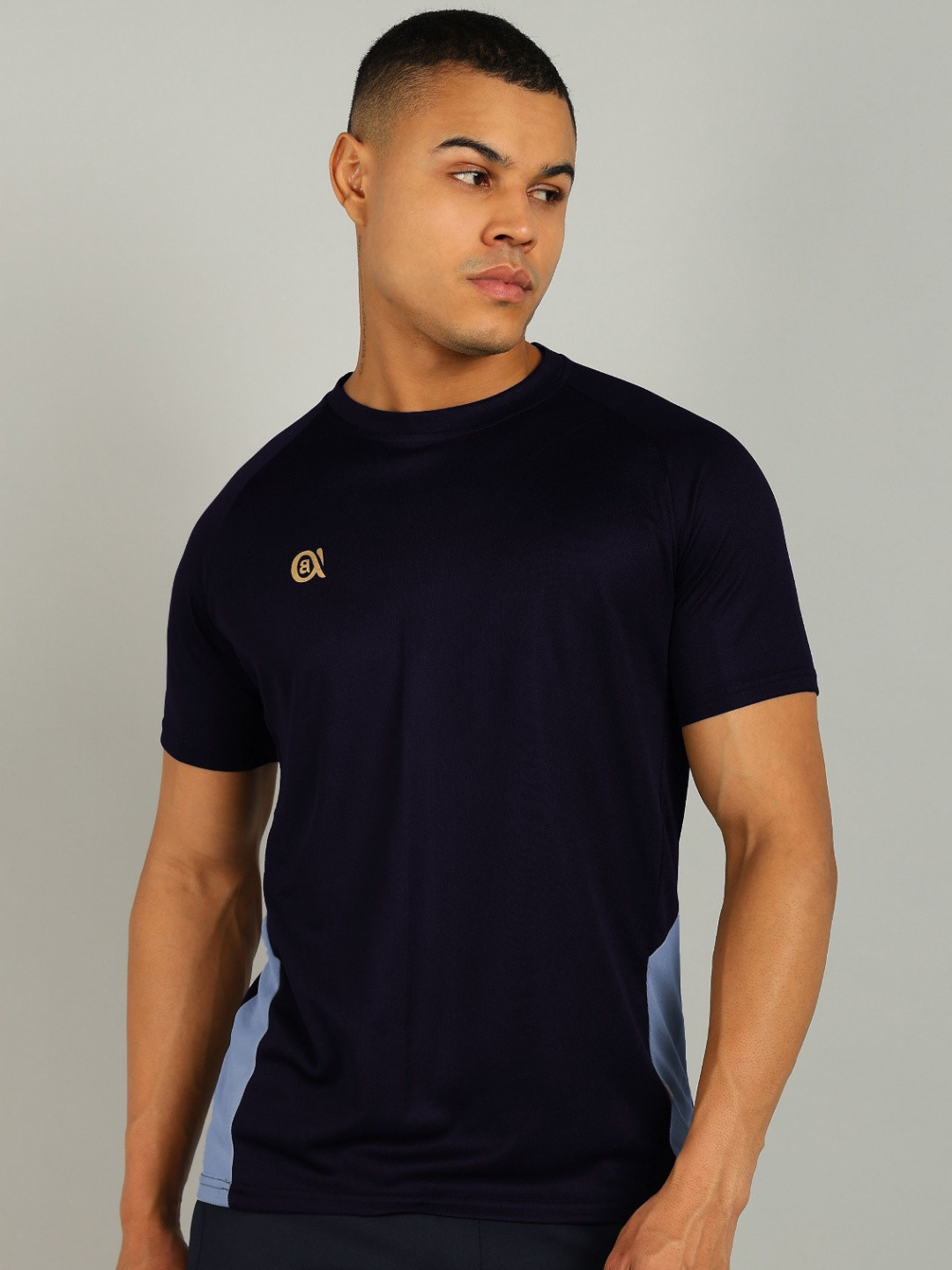 

Moda Rapido Men Colourblocked Dri-FIT Applique Slim Fit T-shirt, Navy blue