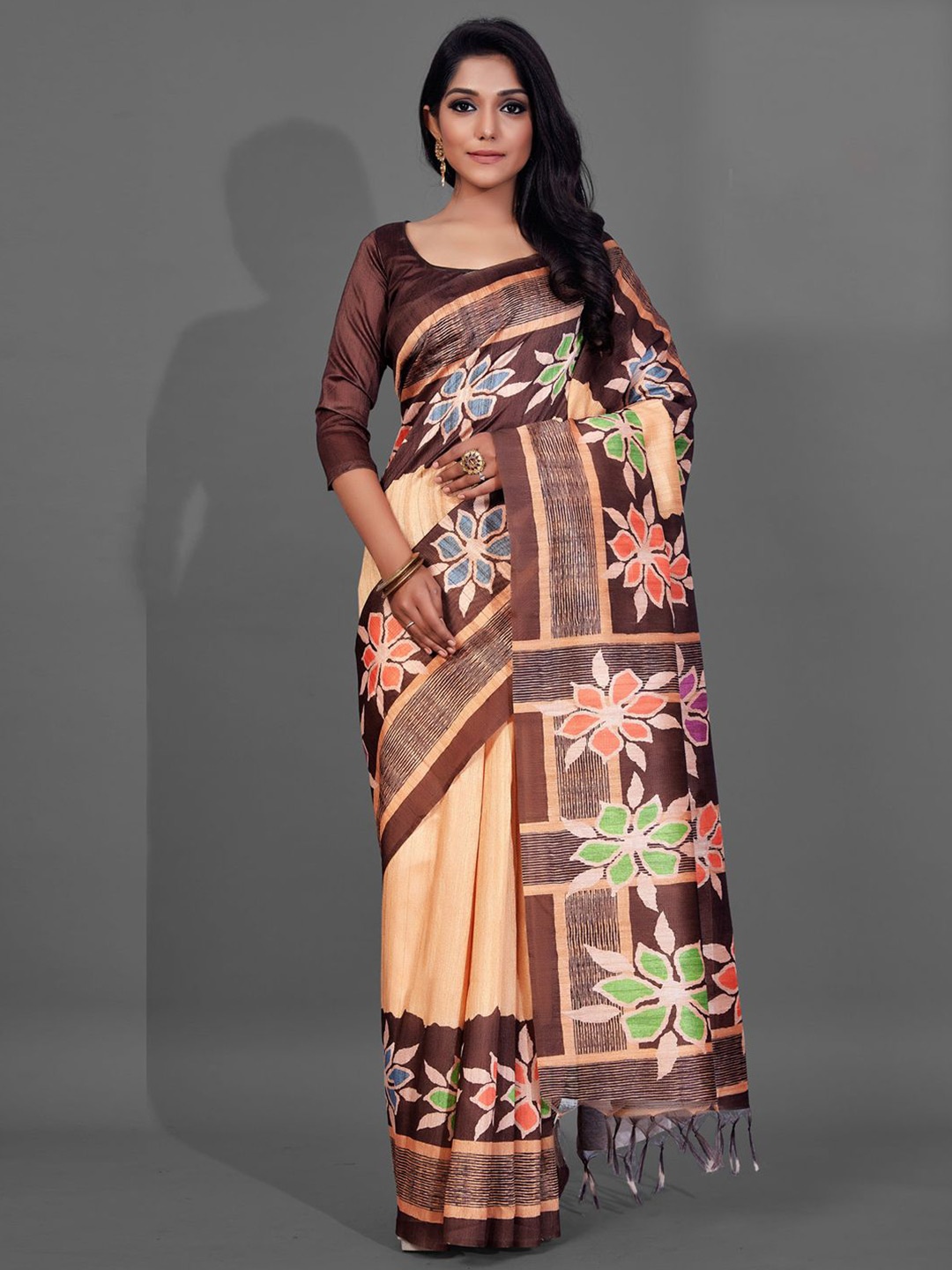 

Mitera Floral Silk Blend Baluchari Saree, Peach