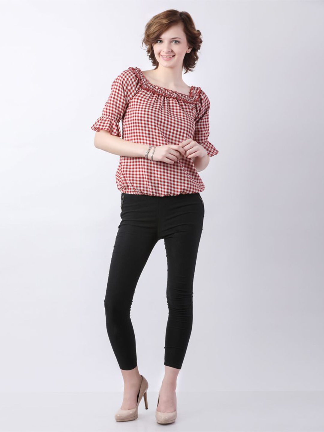

DELIS Checked Georgette Top, Brown