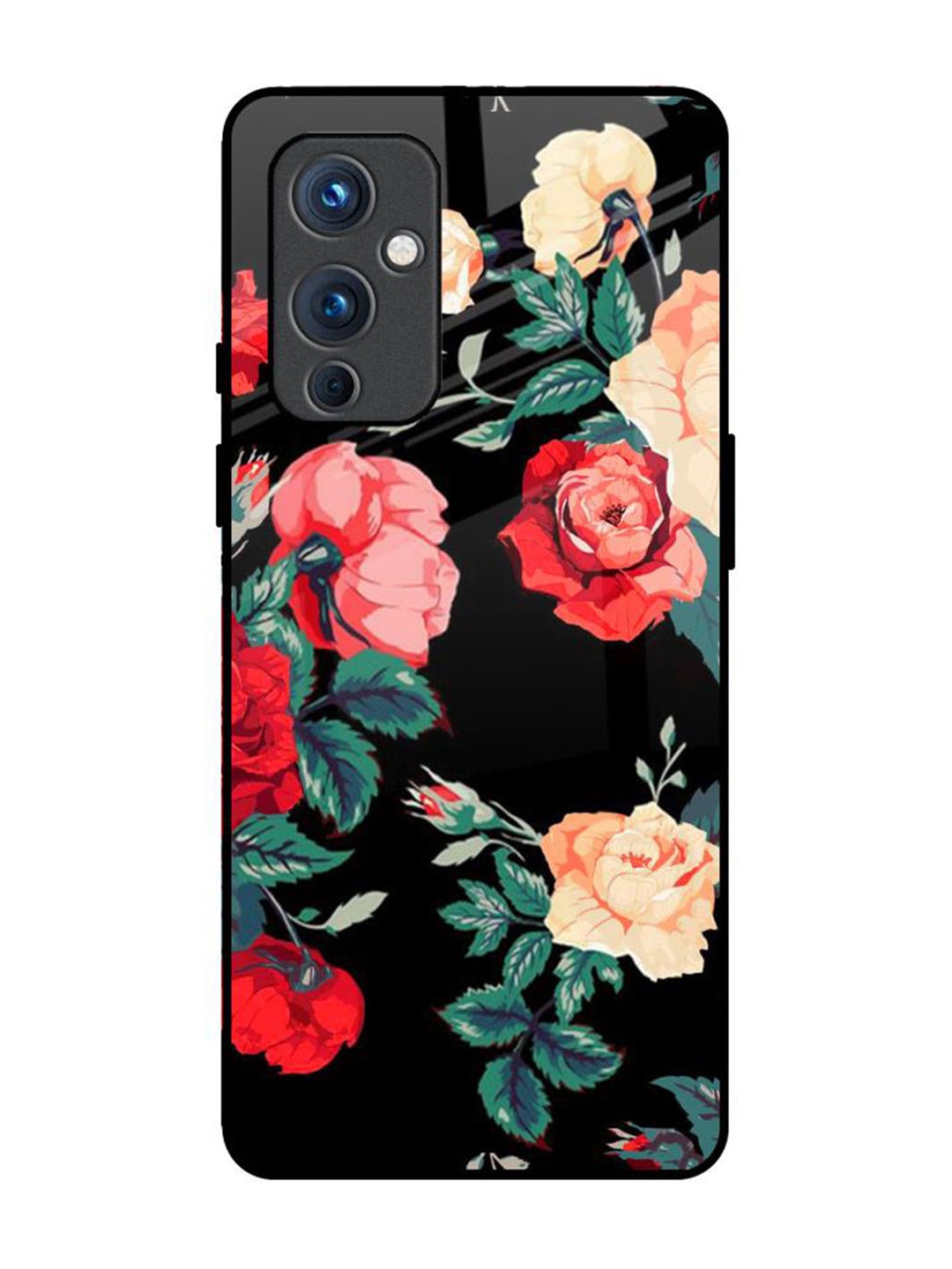 

QRIOH Floral Printed OnePlus 9 Back Case Mobile Accessories, Black