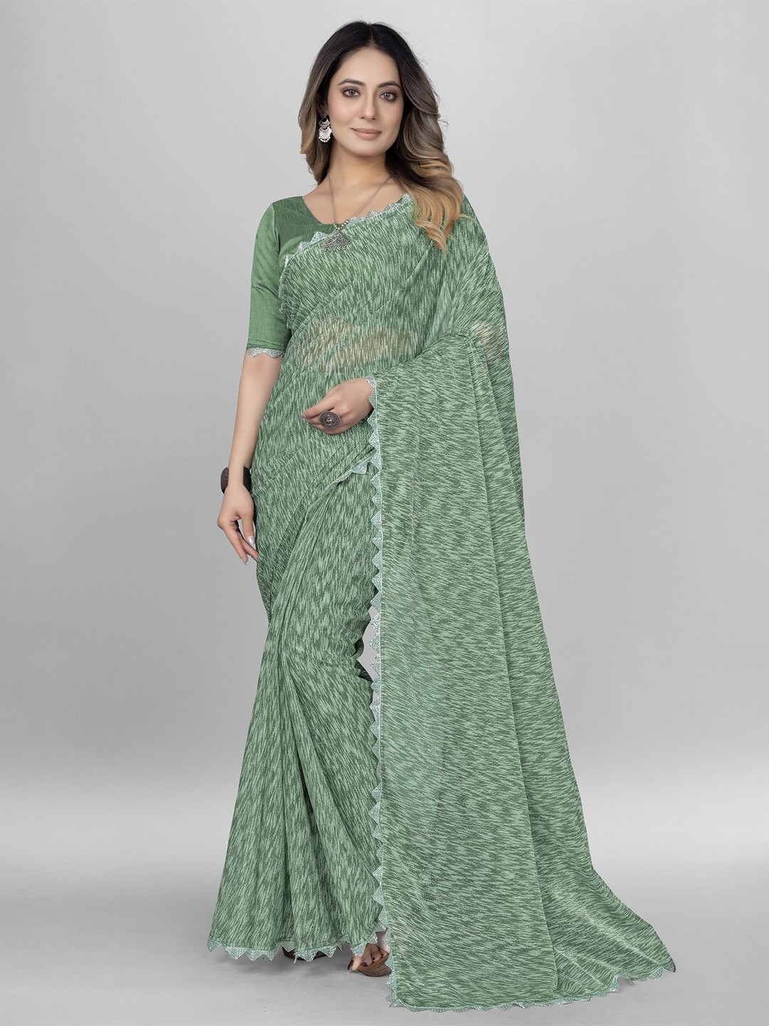 

A TO Z CART Embellished Saree, Green