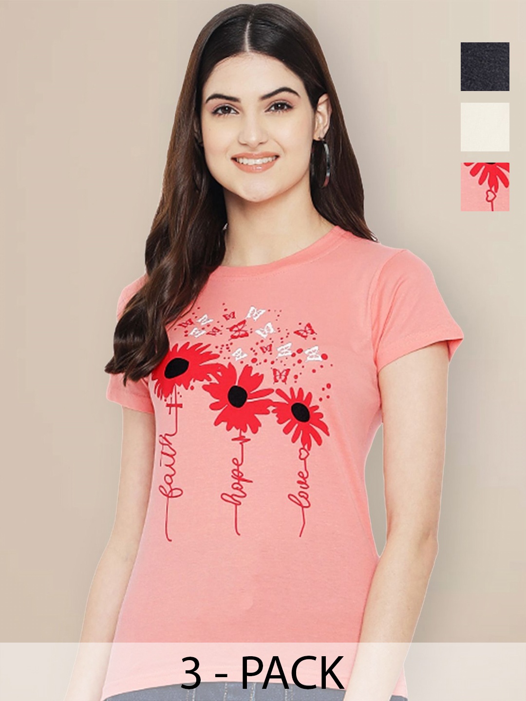 

Metronaut Women Typography 3 Printed Applique T-shirt, Multi