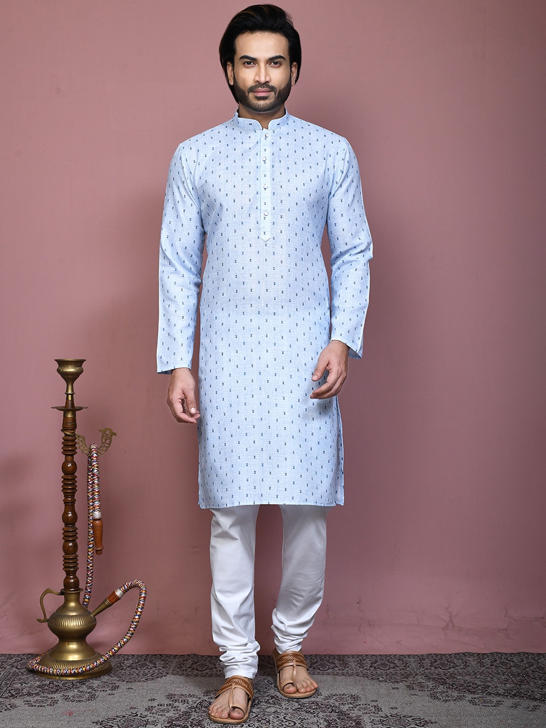 

RANAK Men Printed Regular Pure Cotton Kurta with Pyjamas, Blue