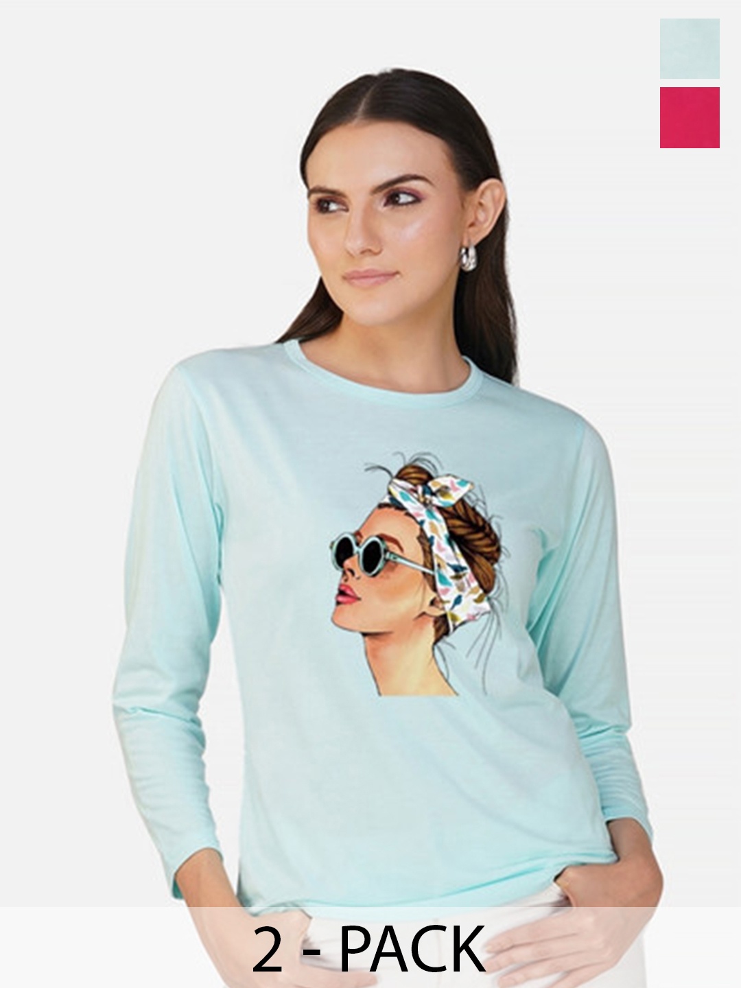

Metronaut Women 2 Printed Bio Finish Applique T-shirt, Turquoise blue