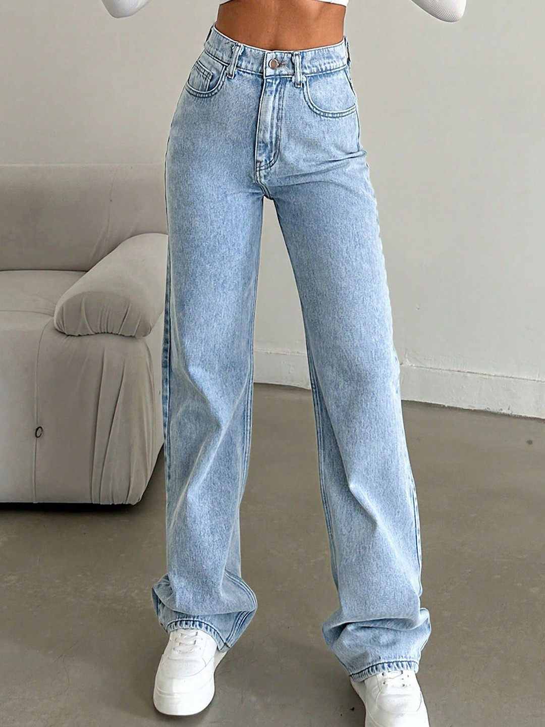 

DressBerry Women Comfort Straight Fit High-Rise Light Fade Acid Wash Stretchable Jeans, Blue