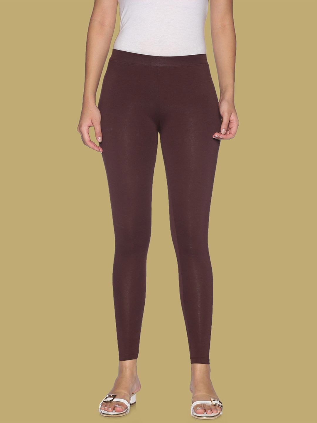 

TWIN BIRDS Women Cotton Blend Solid Burgundy Ankle Length Legging