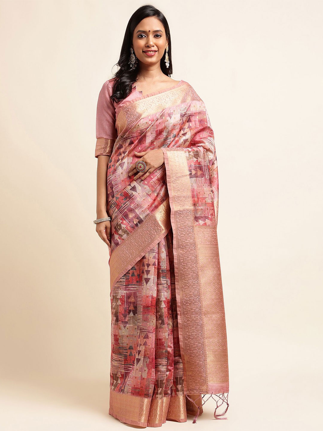 

DIVASTRI Woven Design Zari Silk Blend Saree, Pink