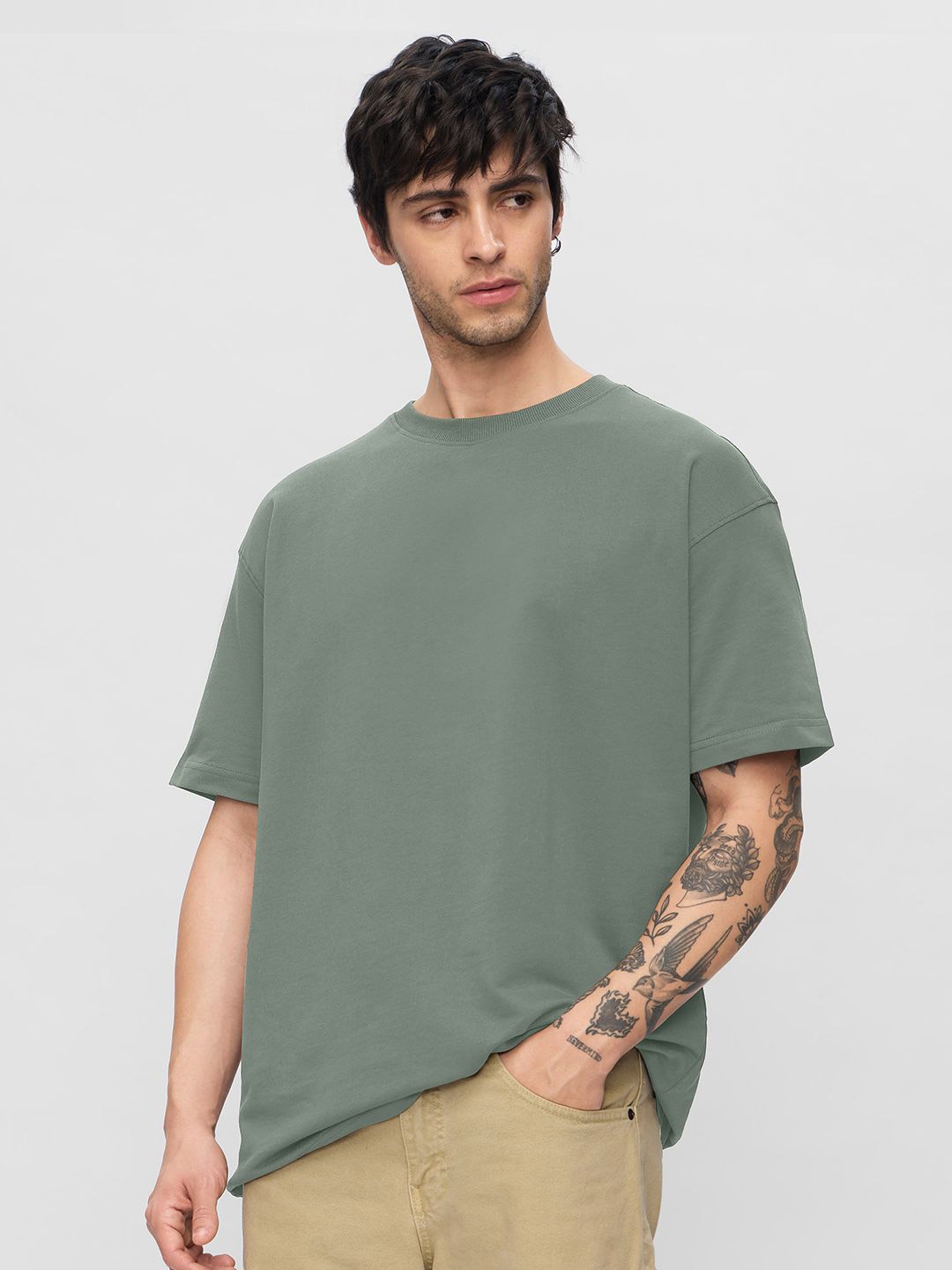 

The Souled Store Men Solid Oversized T-shirt, Green