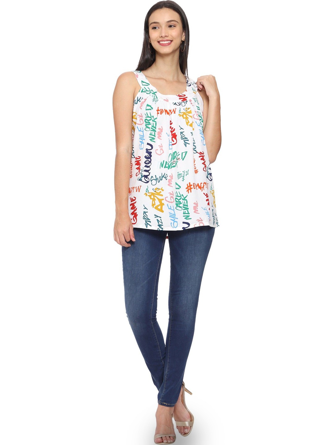 

ROARERS Floral Print Crepe Top, White