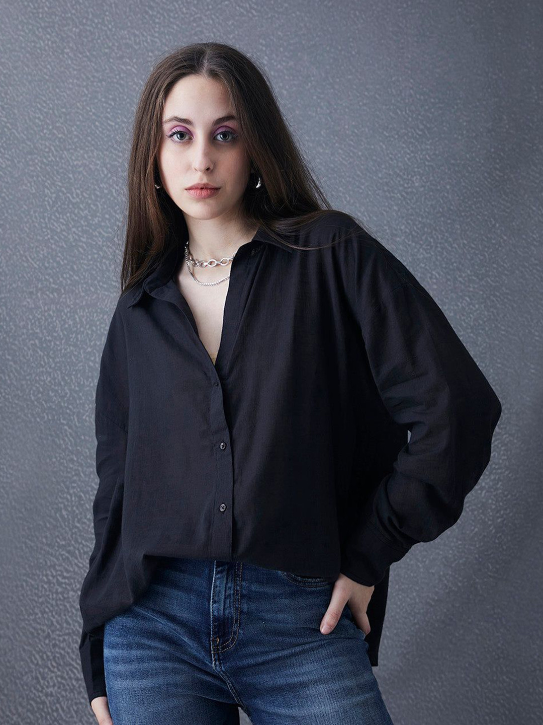

VOLTEDGE Women Classic Opaque Oversized Shirt, Black