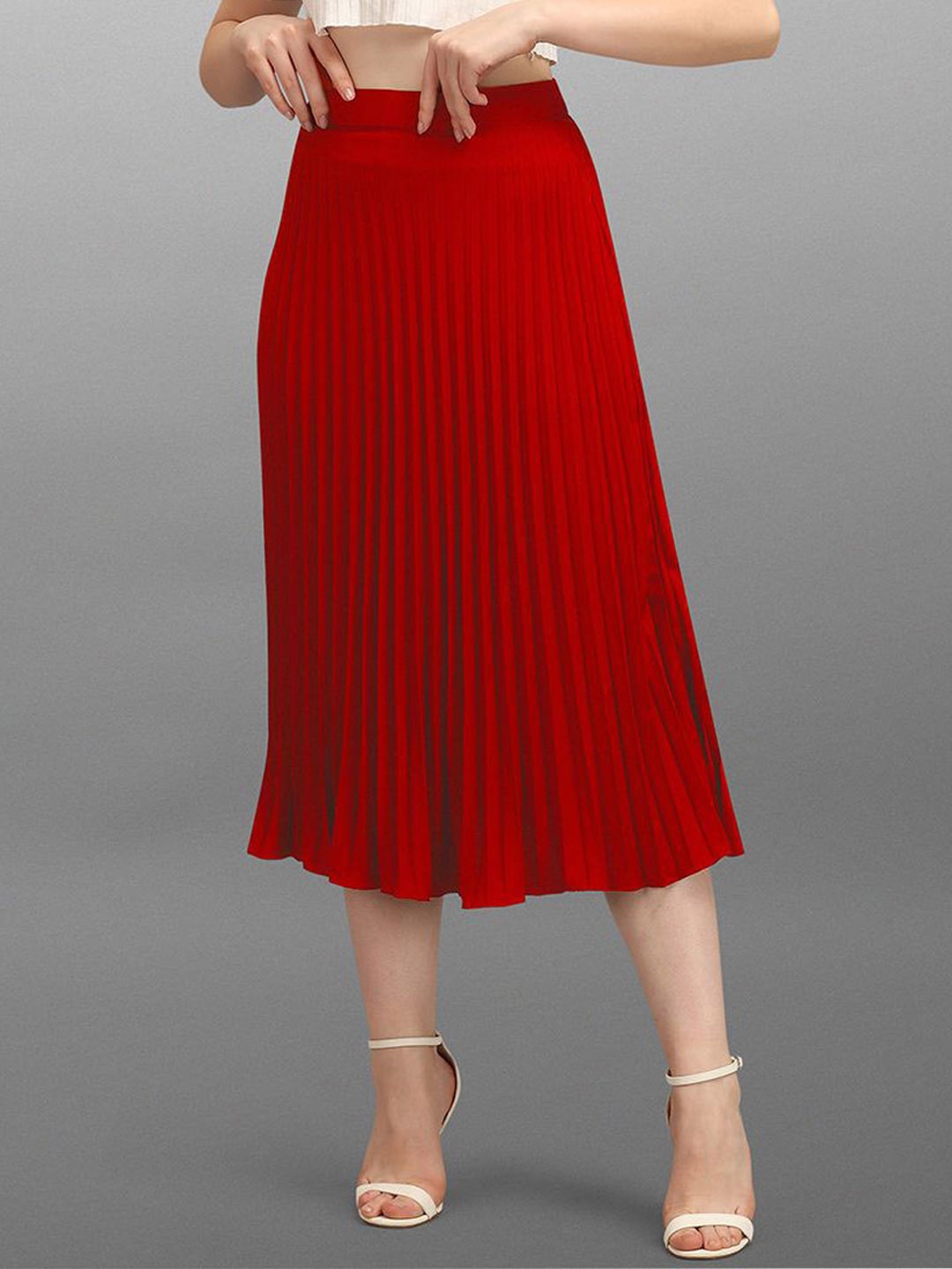 

Moda Rapido Pleated Midi Skirt, Red