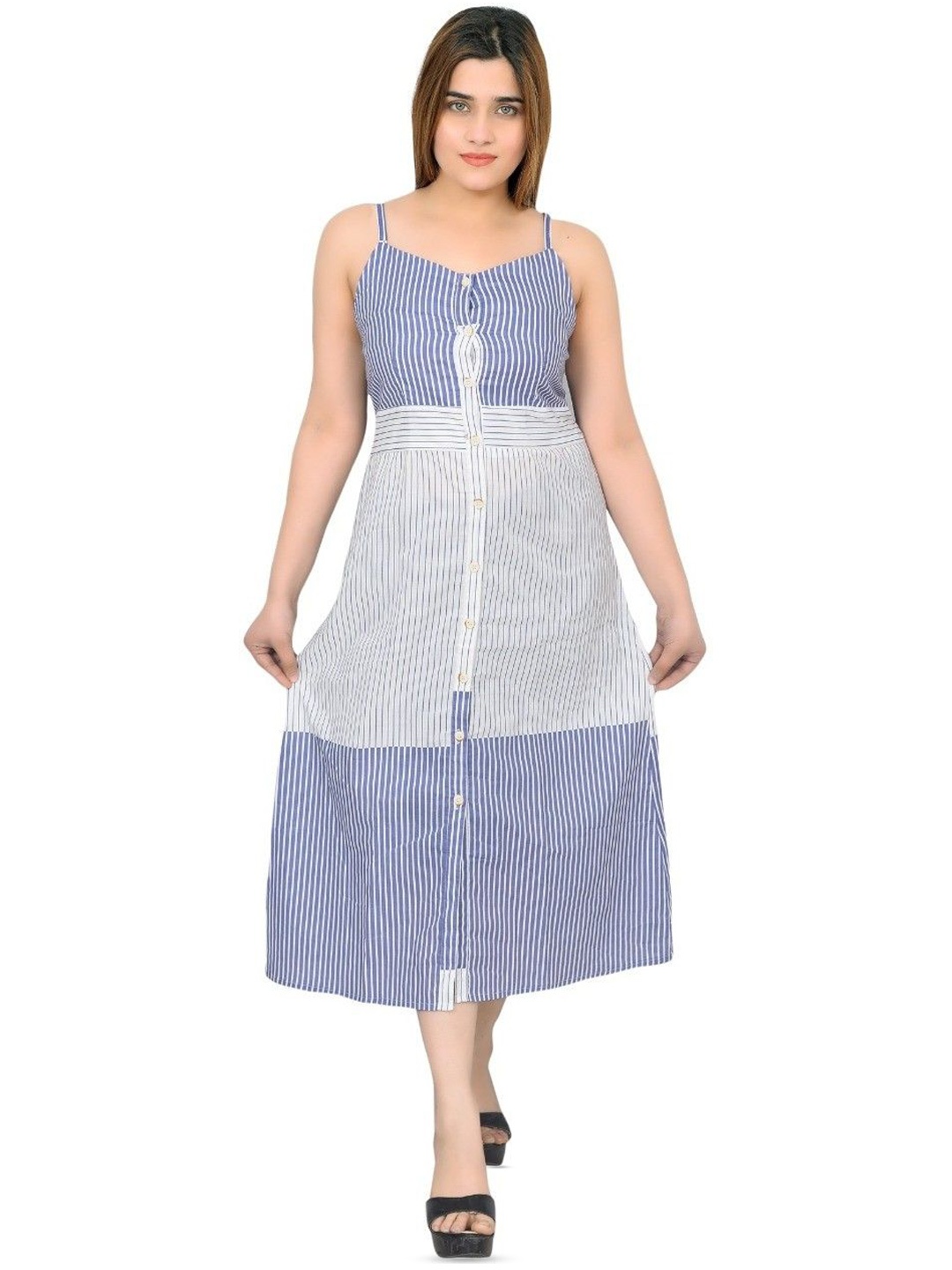 

YLCOMPANY Checked A-Line Midi Dress, White