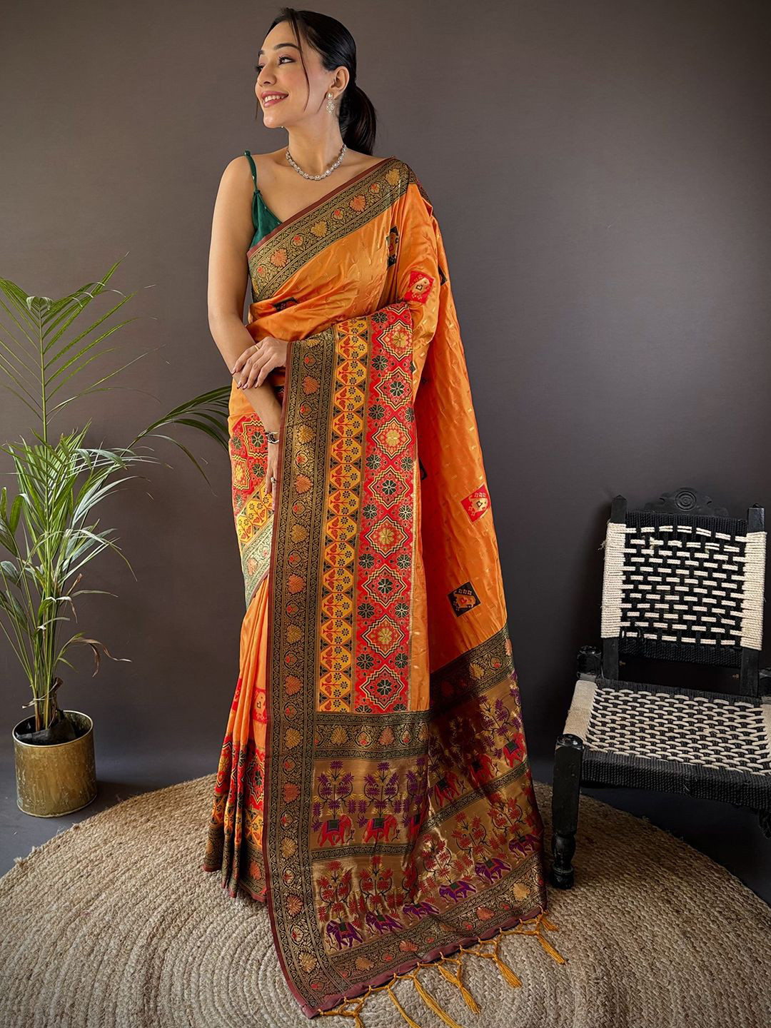 

LeeliPeeri Designer Woven Design Zari Silk Blend Patola Saree, Orange
