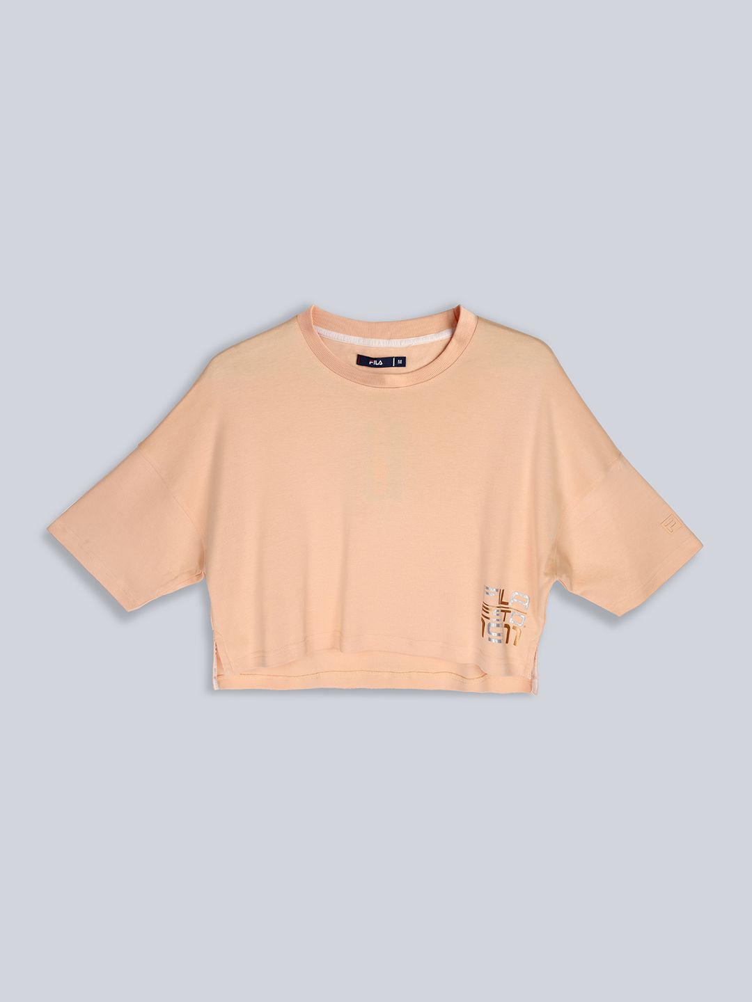 

FILA Print Extended Sleeves Cotton Boxy Crop Top, Peach
