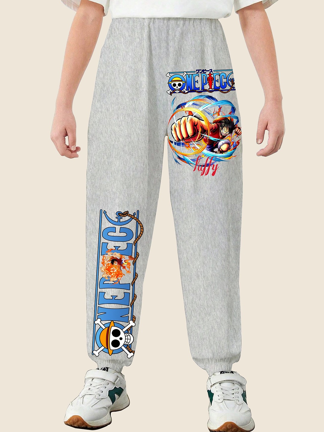 

MODARUE Boys Anime Printed Cotton Mid Rise Joggers, Grey