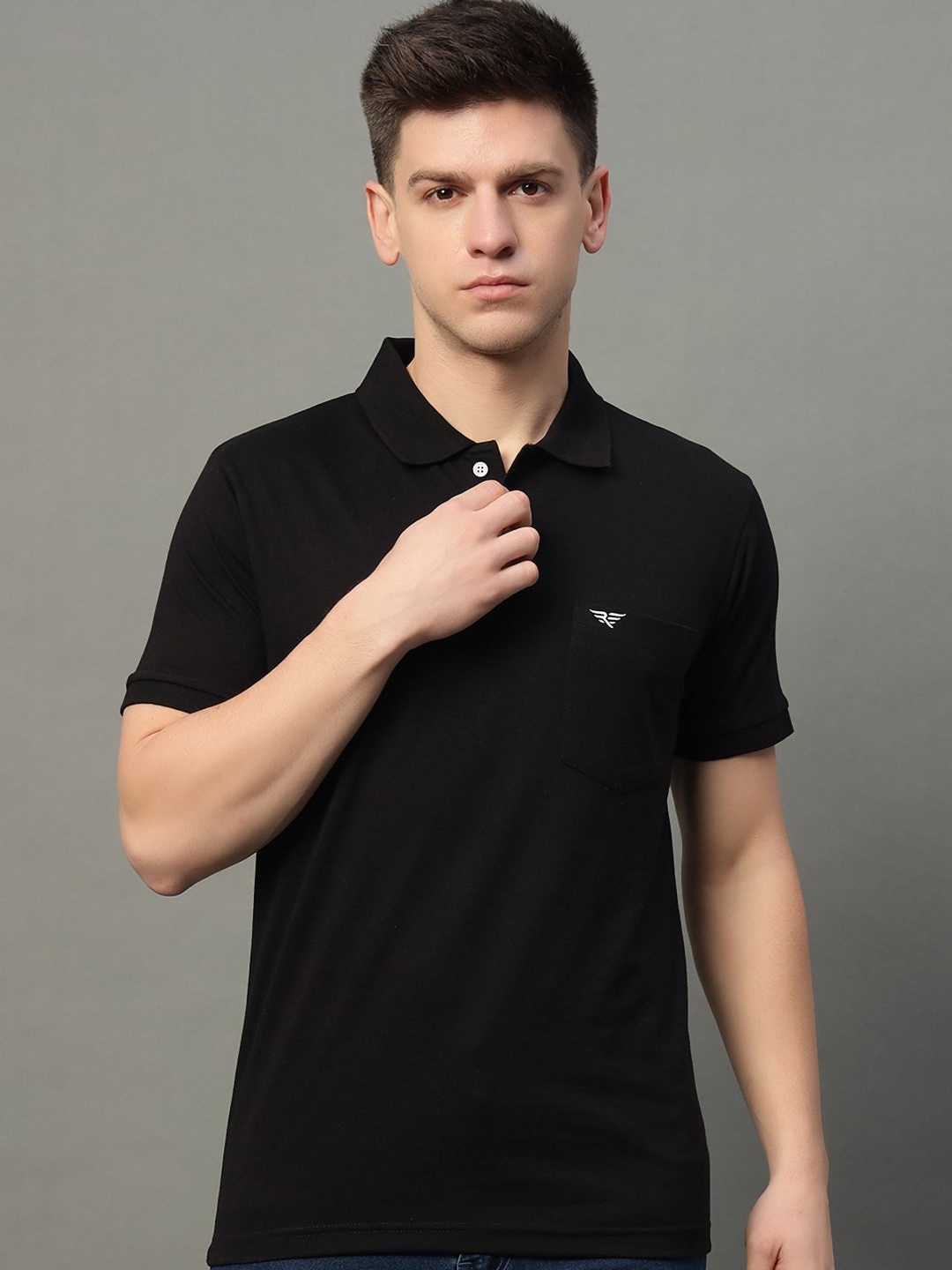 

XYRIS Men Polo Collar T-shirt, Black