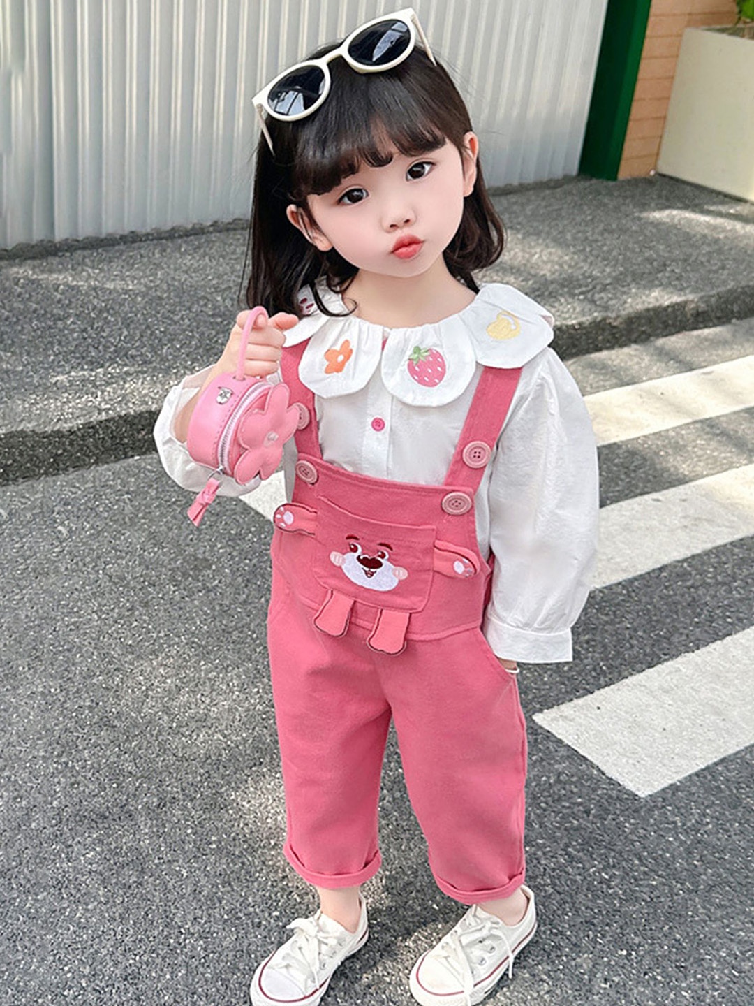 

LULU & SKY Girls Printed Collar Shirt & Dungaree, Pink