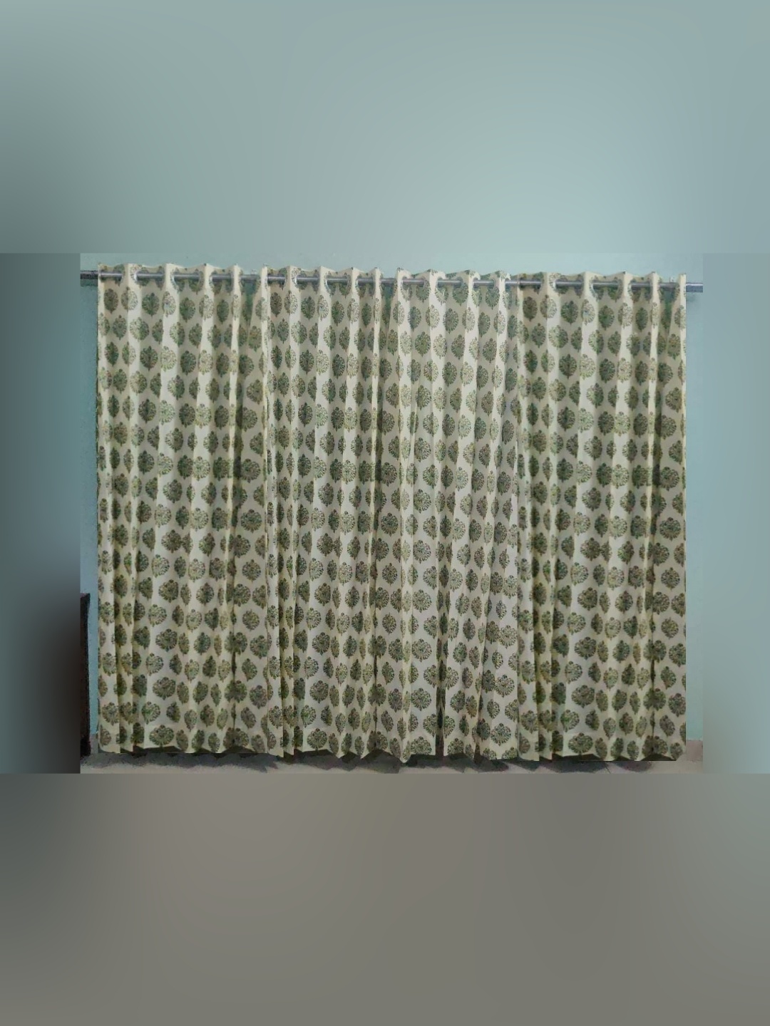 

Trance Home Linen Green & White 4 Pieces Floral Printed Cotton Window Curtains