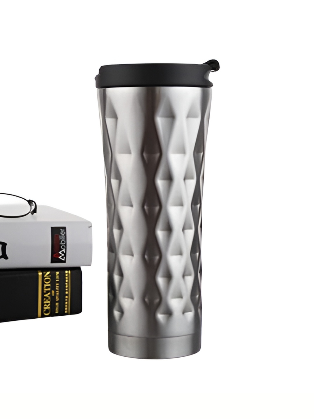 

Baskety Grey Stainless Steel Glossy Wine Tumblers Cups With Lids 500ml