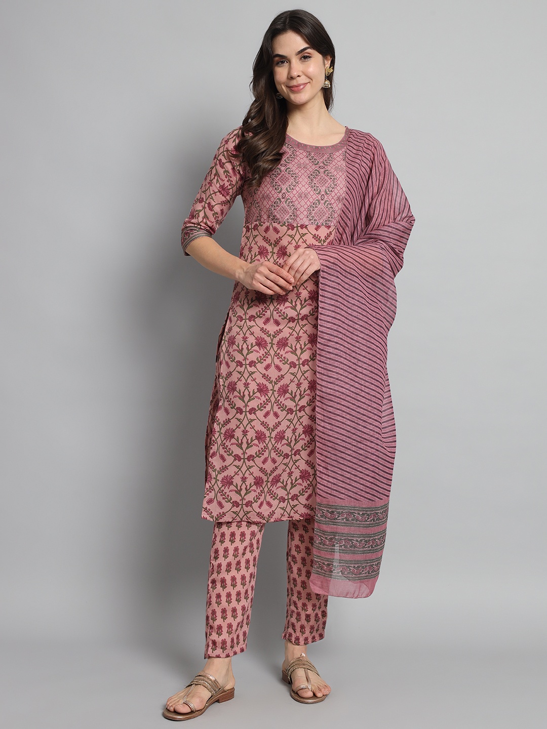 

Fashion Ritmo Women Floral Printed Regular Kurta with Pyjamas & With Dupatta, Pink