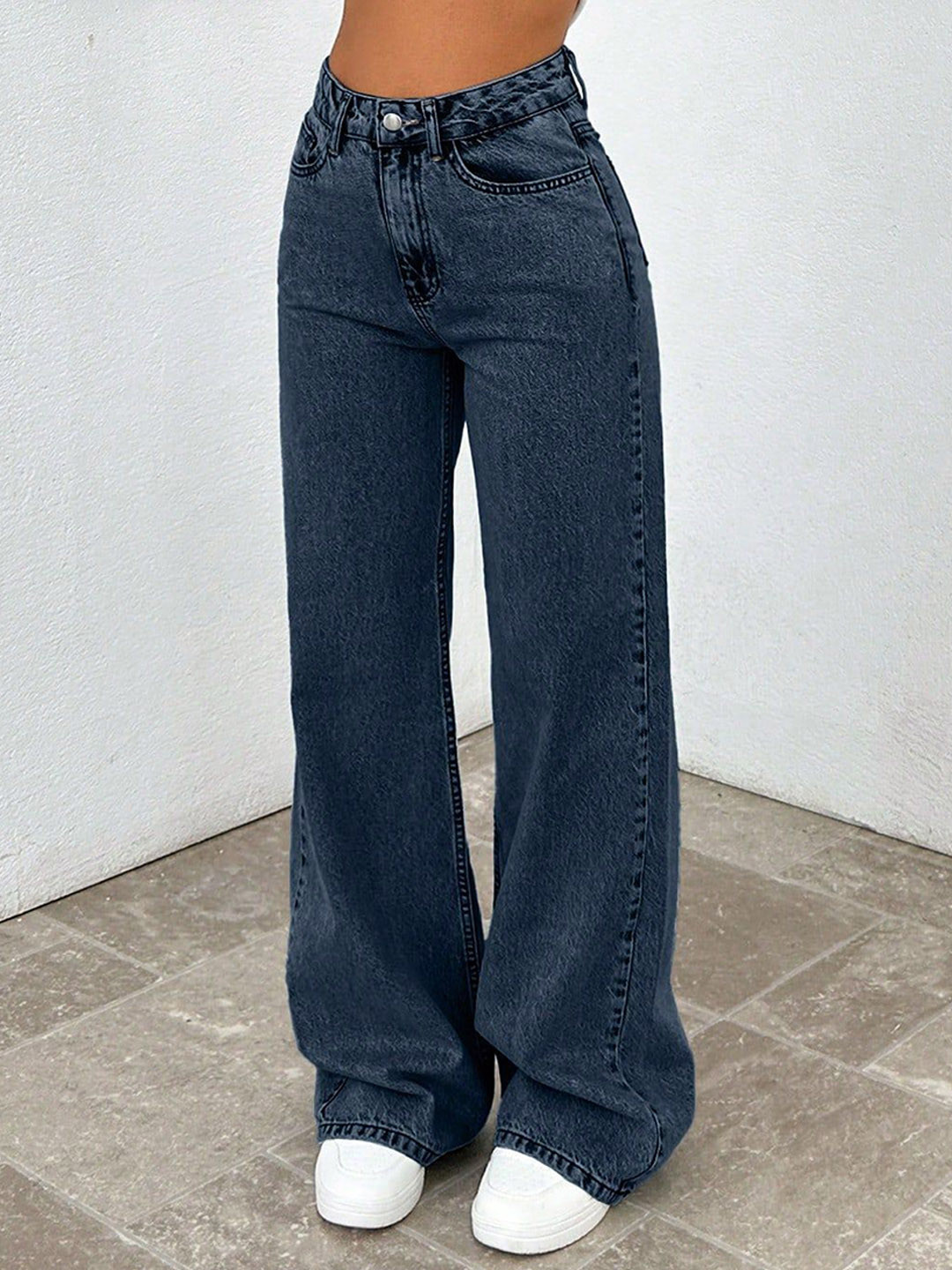 

DressBerry Women Comfort Straight Fit High-Rise Light Fade Acid Wash Stretchable Jeans, Navy blue