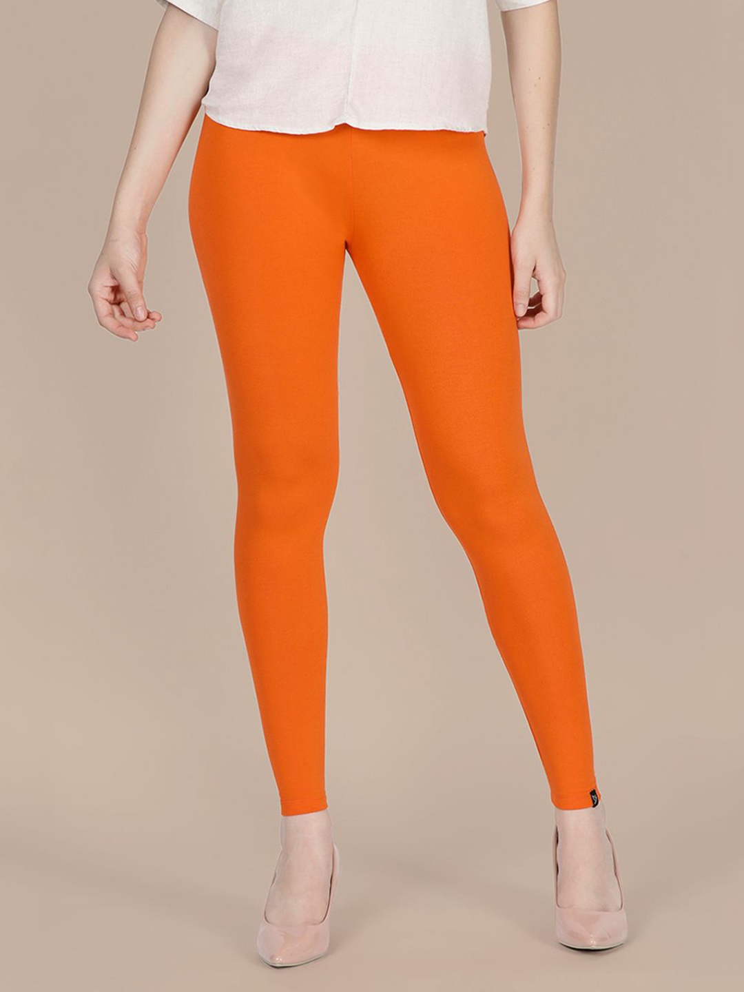 

Twin Birds Women Viscose Blend Solid Fiery Orange Ankle Length Legging