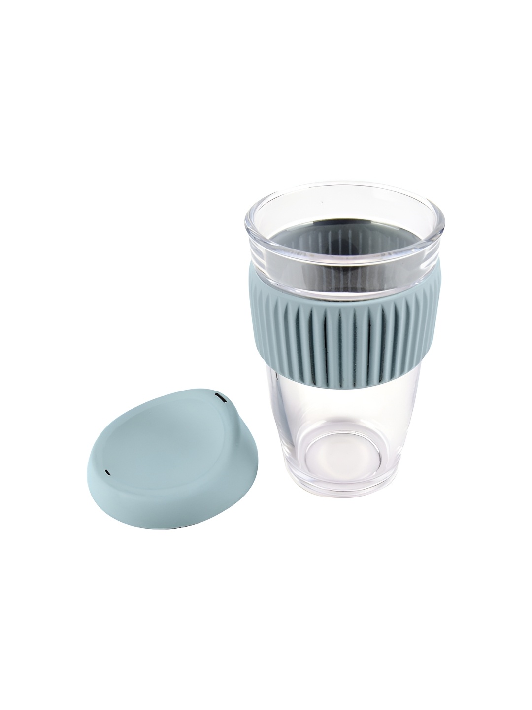 

Baskety Blue & Transparent Glass Glossy Mug 500ml With Silicone Lid