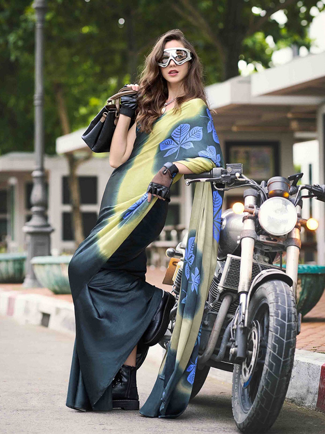 

KALINI Floral Satin Saree, Teal