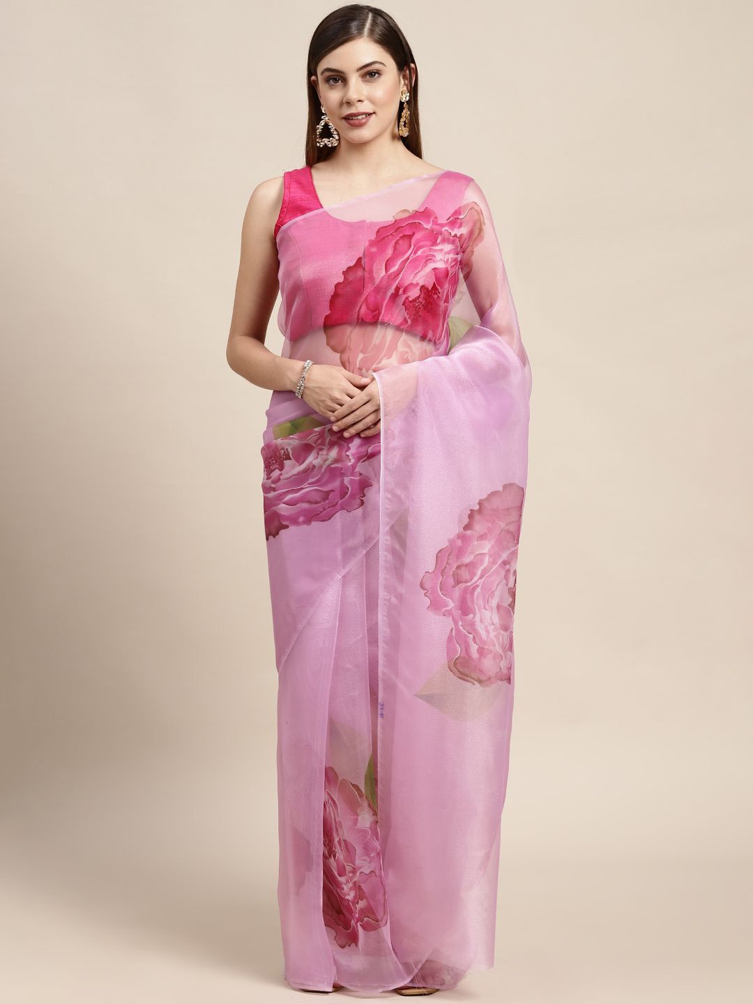 

DIVASTRI Floral Organza Saree, Pink