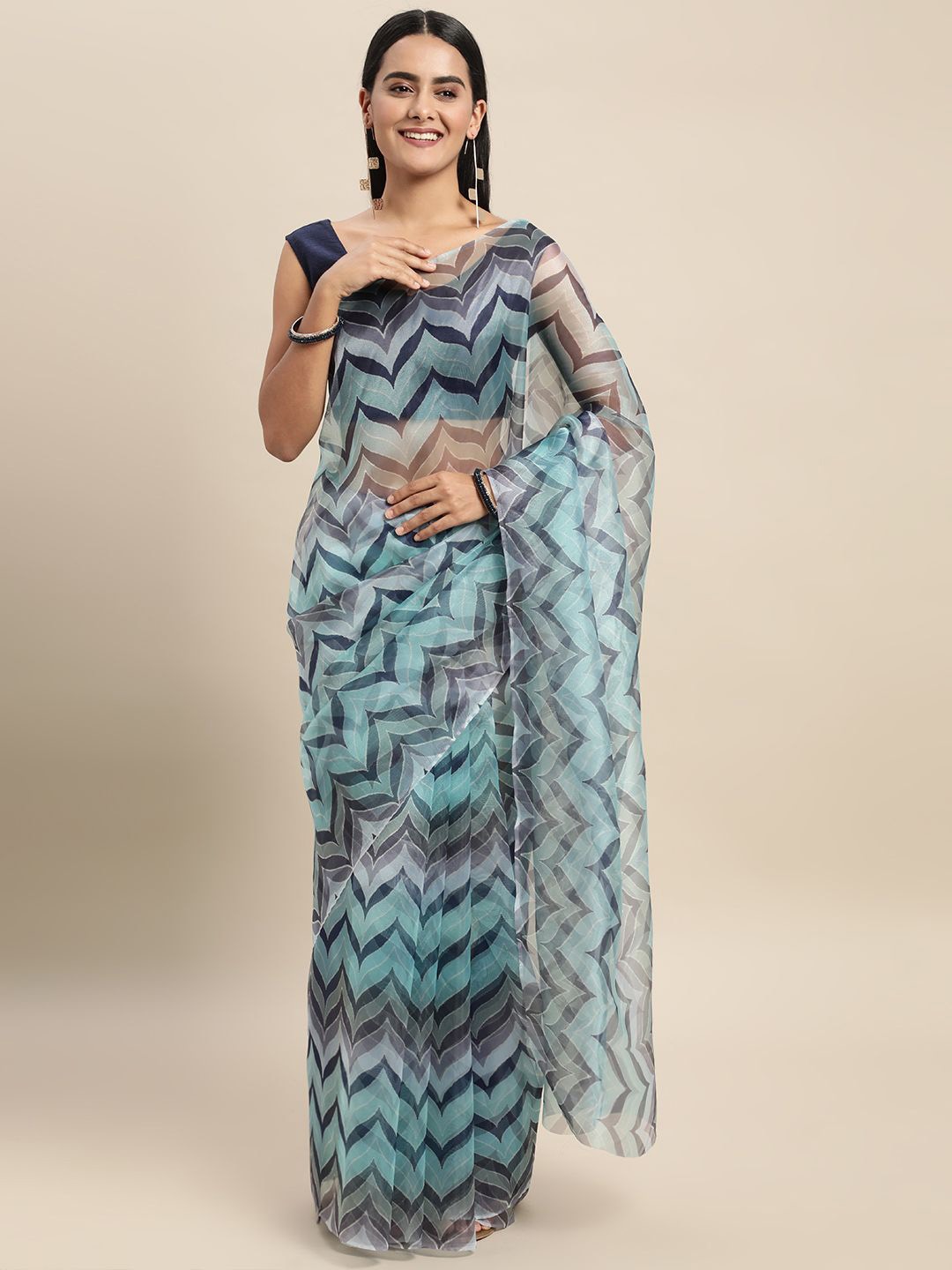 

DIVASTRI Floral Organza Saree, Blue