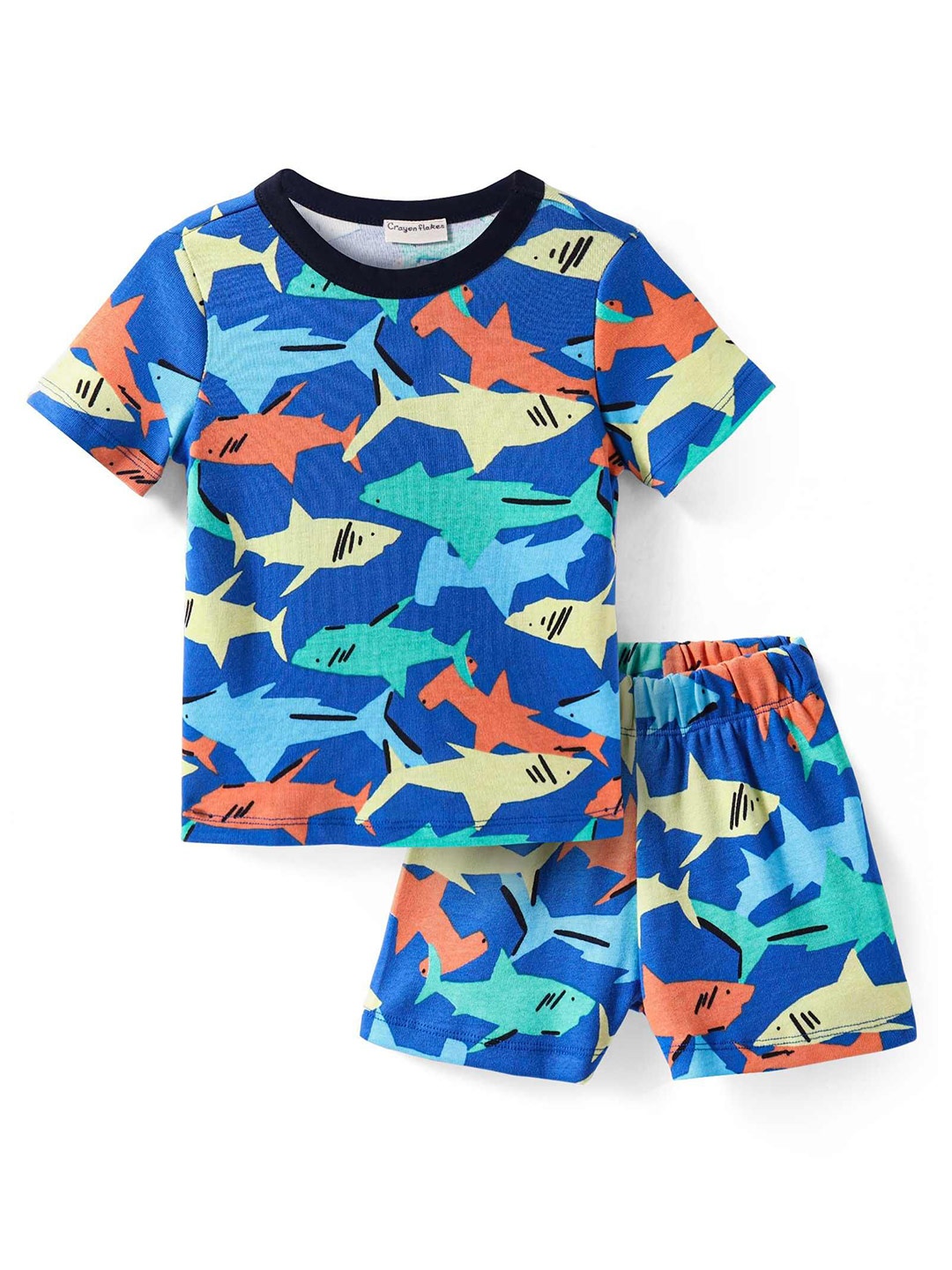 

CrayonFlakes Girls Conversational Printed Round Neck Pure Cotton T-Shirt With Short, Blue