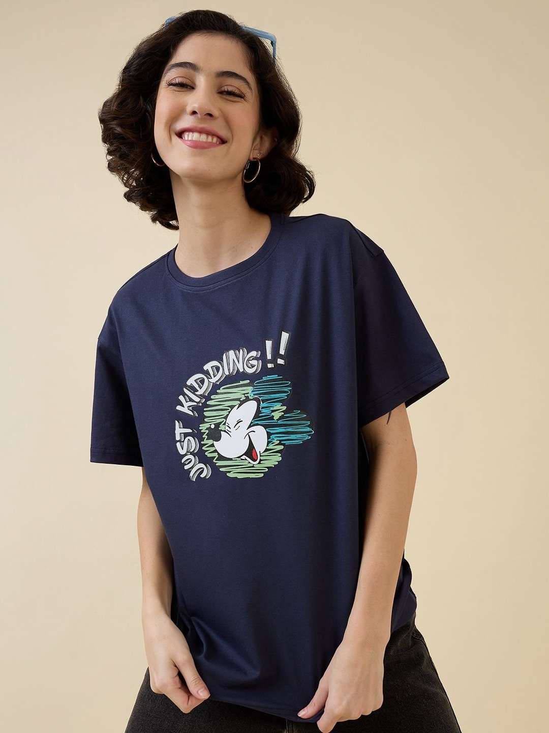 

Kook N Keech Disney Women Printed Applique T-shirt, Navy blue