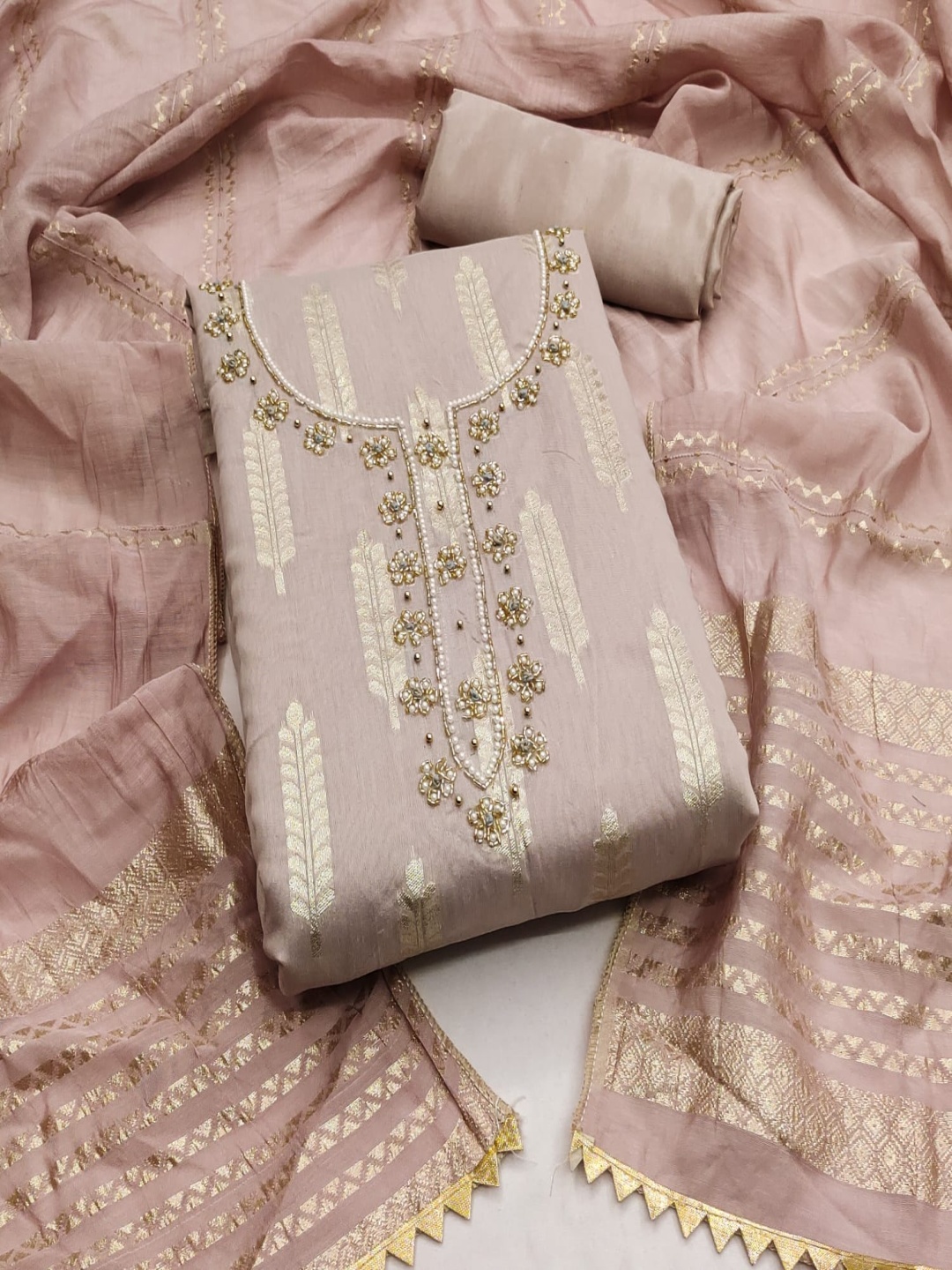 

Rangtulika Ethnic Motifs Embroidered Unstitched Dress Material, Pink