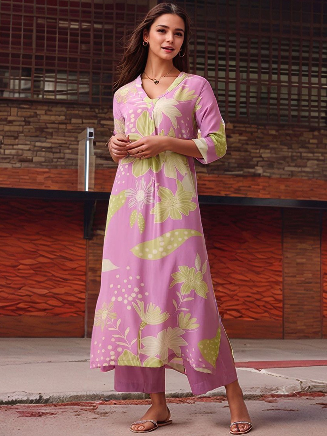 

Anni Designer Women Floral Printed Regular Kurta with Palazzos, Purple
