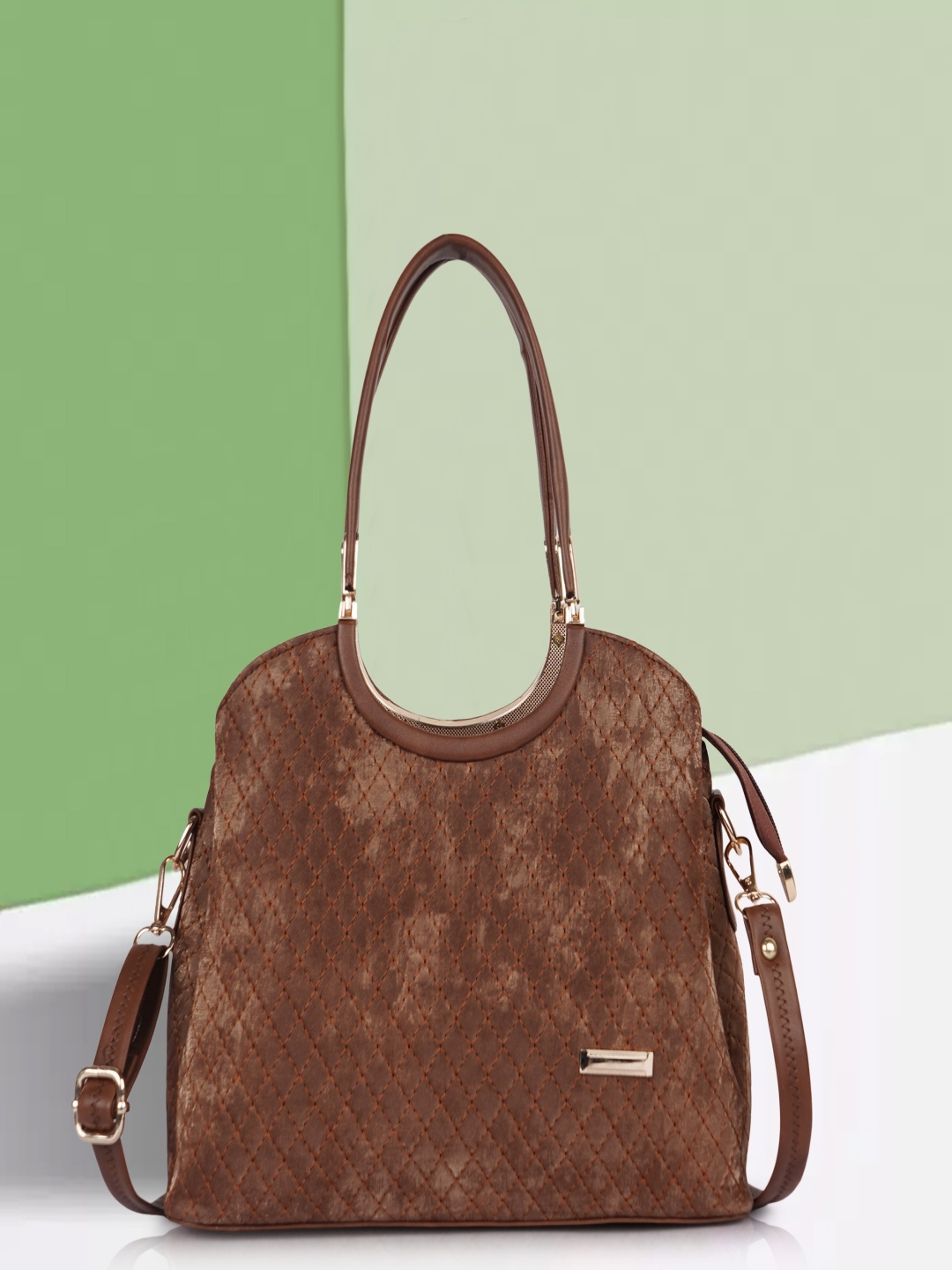 

ROMOFY Shoulder Bag with Cut Work, Brown