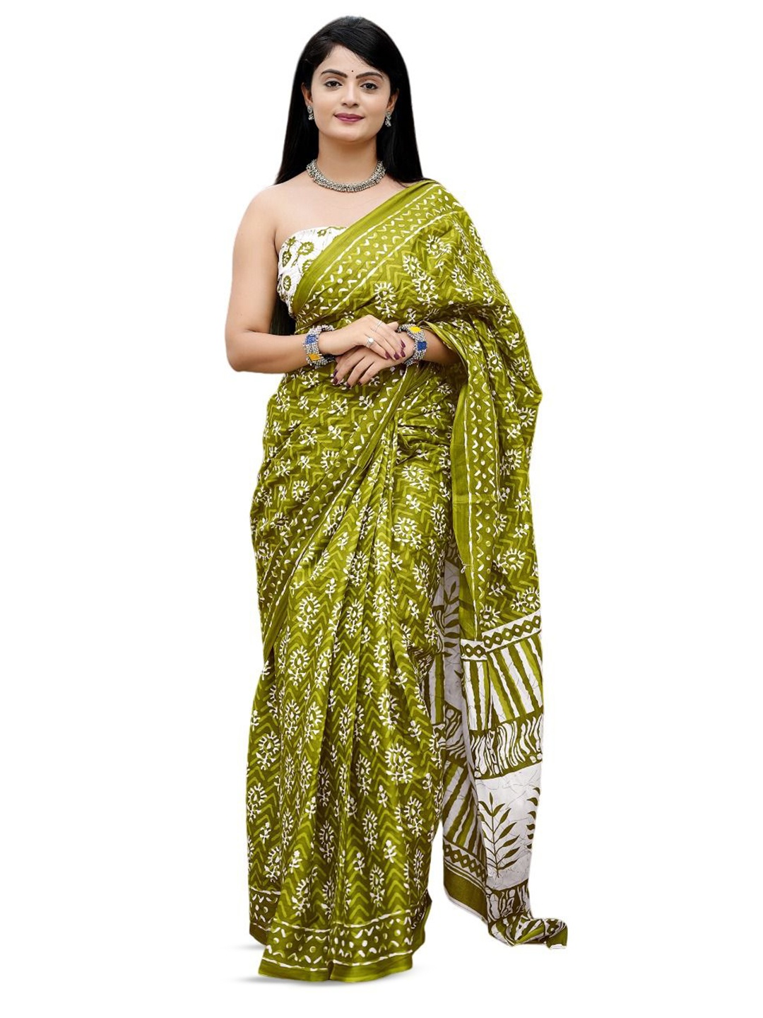 

HMP Fashion Batik Ikat Saree, Green