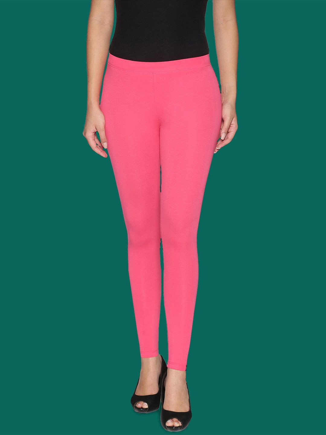 

TWIN BIRDS Women Cotton Blend Solid Flirty Flaming Ankle Length Legging, Pink