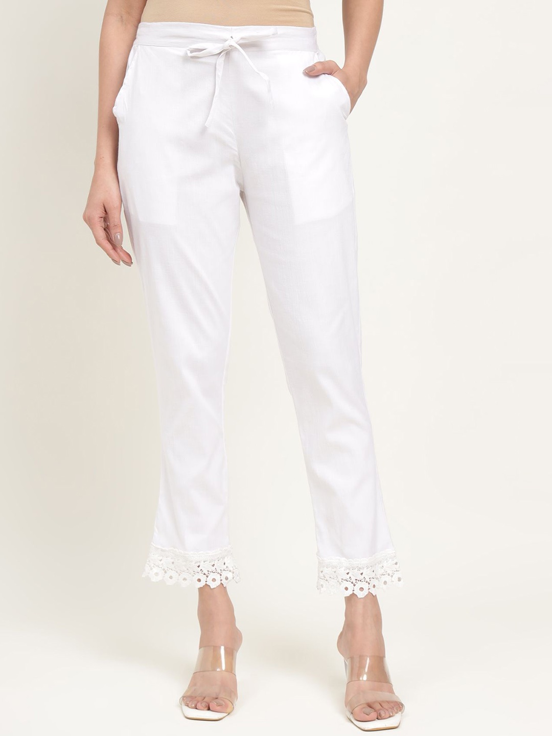 

ZARI Women Jaipur Cotton Viscose Pant attached with Lace, Off white